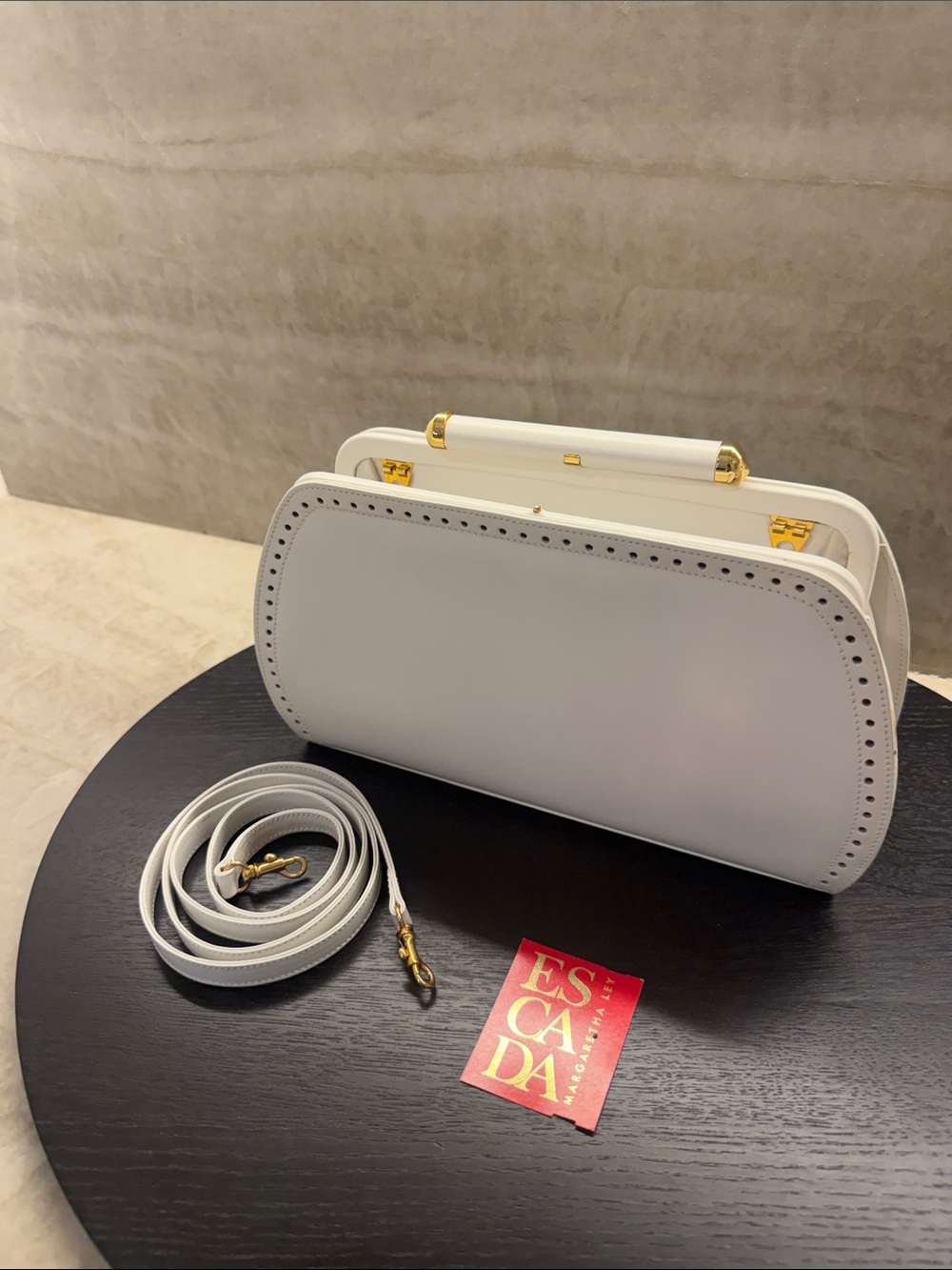 Escada White Leather Top-Handle Clutch with Removable Strap